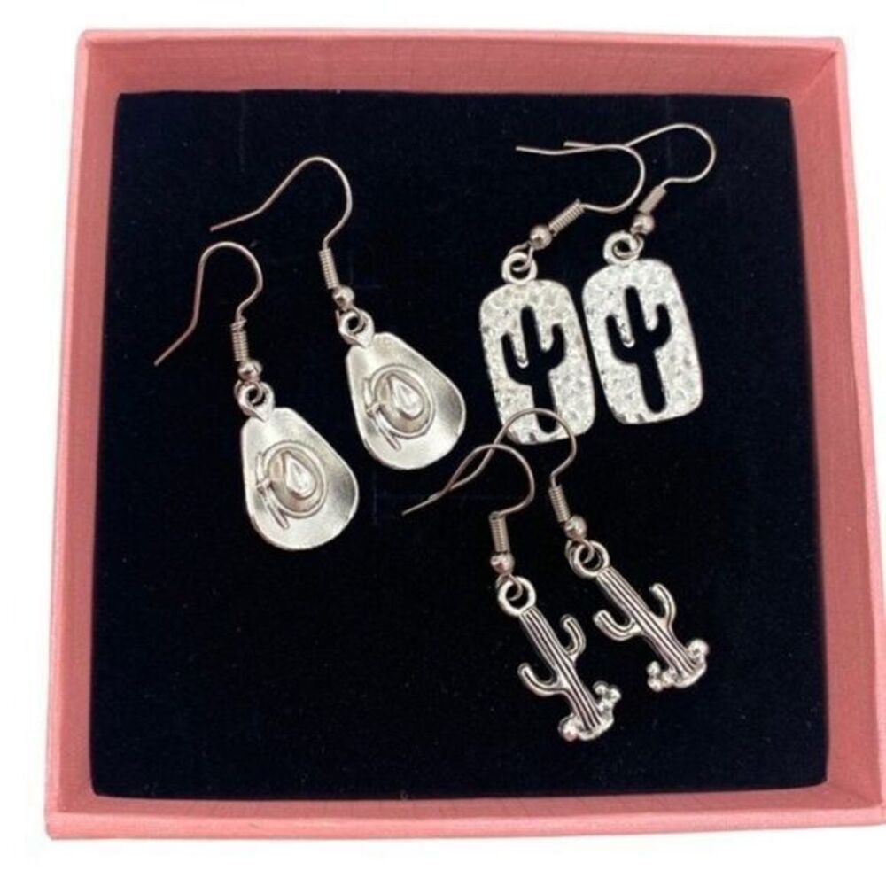 Western Earrings Lot Cowboy Hat and Cactus